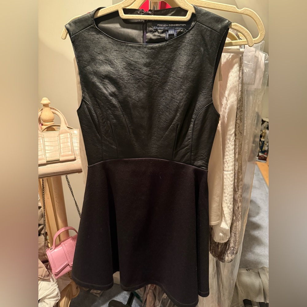 French Connection black dress leather top half size 2